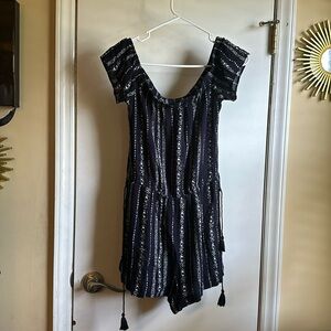 Be cool navy blue and white off the shoulder romper